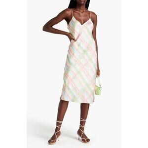 New Cami NYC Raven Midi Slip Dress Silk Charmeuse Rainbow Plaid XS Small